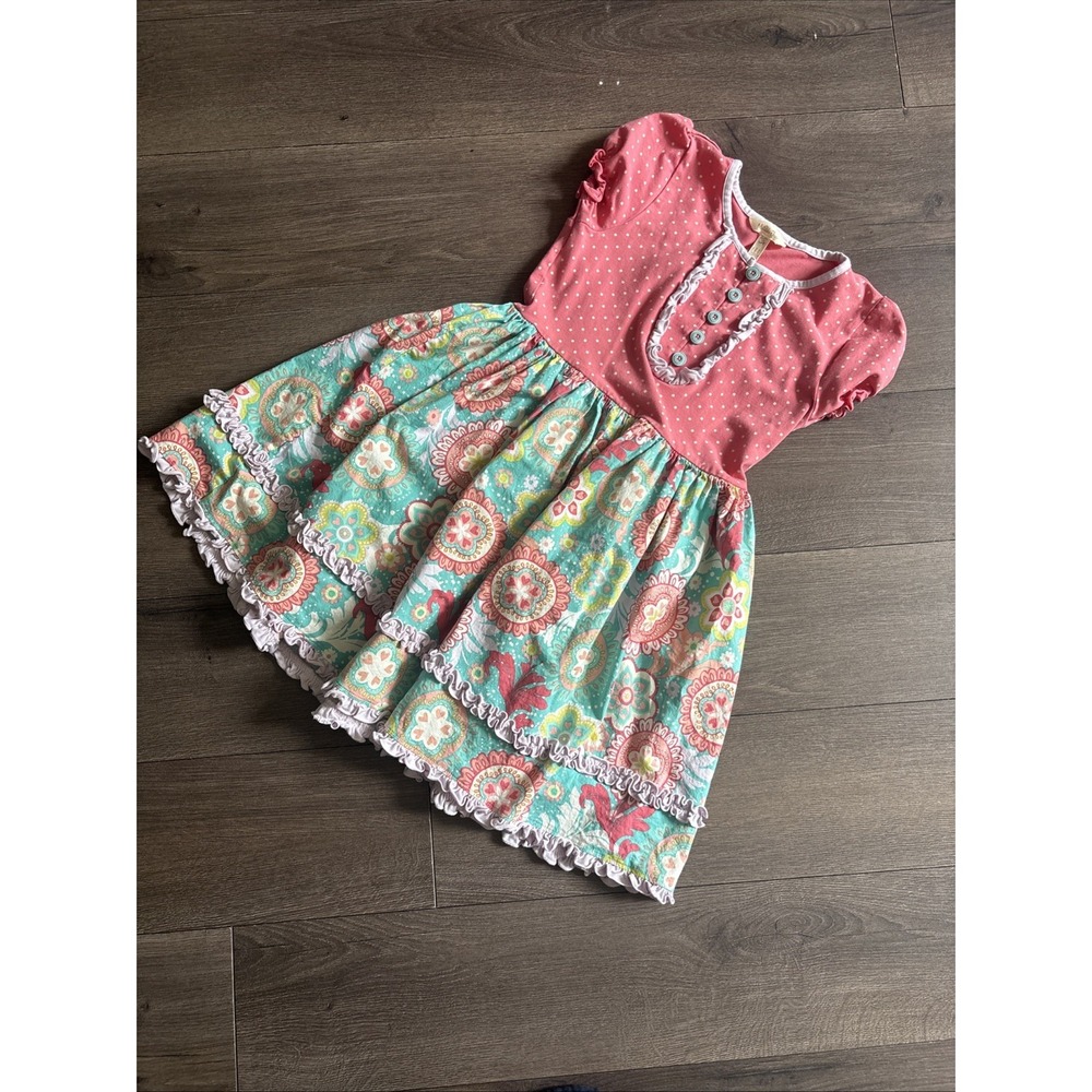 Matilda Jane Girls Pink Polka Dot Floral Ruffle Dress Size 10